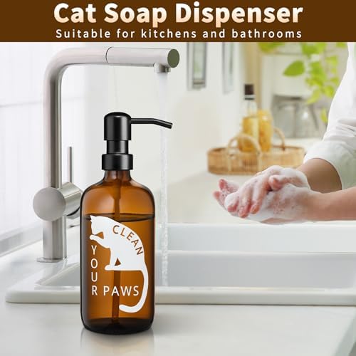 Glass Cat Soap Dispenser 17 oz with 304 Stainless Steel Pump