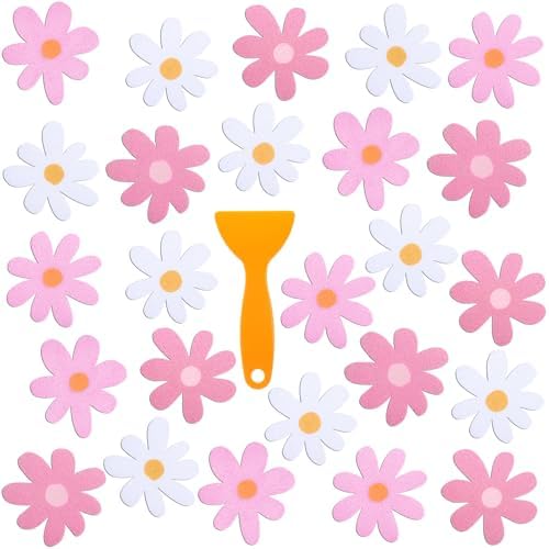 Chiisong 24 Pcs Flower Anti Slip Bathtub Sticker Pink