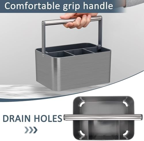 Portable Shower Caddy Basket with Adjustable Dividers and Handle - Gray