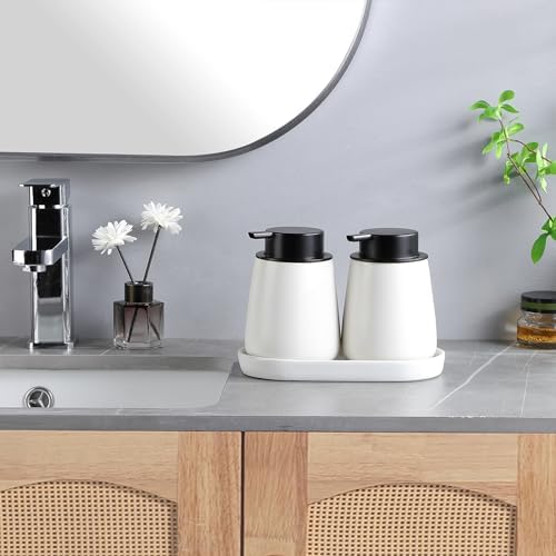 Eyrozia 12Oz White Ceramic Foam Soap Dispenser Set