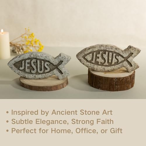 Christian Jesus Fish Tabletop Decor 74 Inch Resin Ichthys Sculpture
