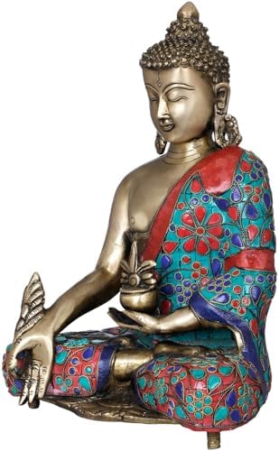 Exotic India 11 Inch Buddha Brass Statue - Handmade Meditation Idol