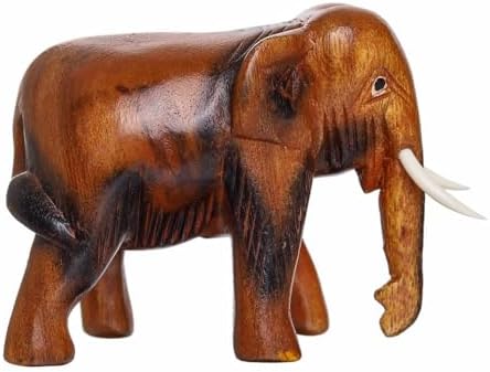 Thai Hand Carved Wooden Elephant Statue Brown