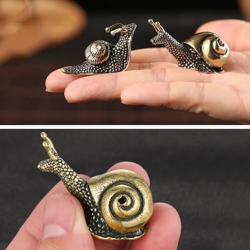 2pcs Mini Retro Snail Statue - Brass Copper Garden Decor 1