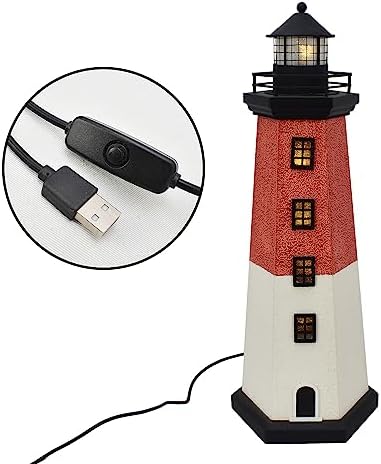 K KILIPES USB Powered Wooden Lighthouse Decor