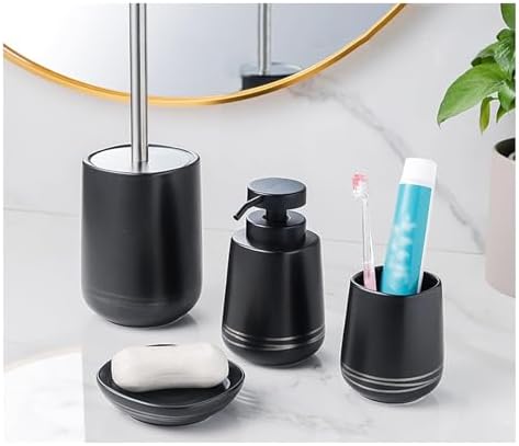 4-Piece Bathroom Dispenser Set with Pump Black