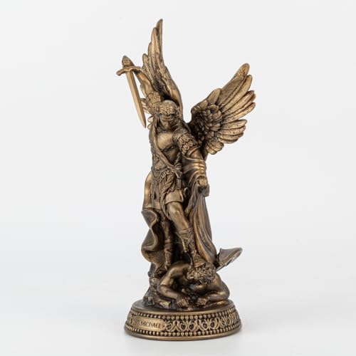 8 H Saint Michael Black Bronze Statue Religious Protection Sculpture