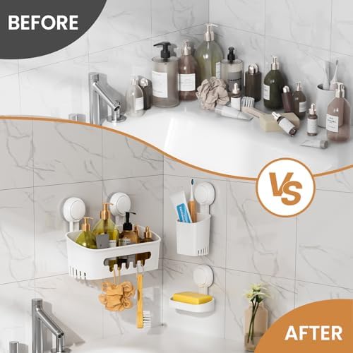 LEVERLOC Shower Caddy Suction Cup Set with 3 Holders