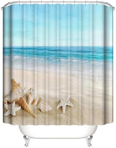 Chrainy 4Pcs Summer Beach Bathroom Set with Non-Slip Rugs and 12 Hooks