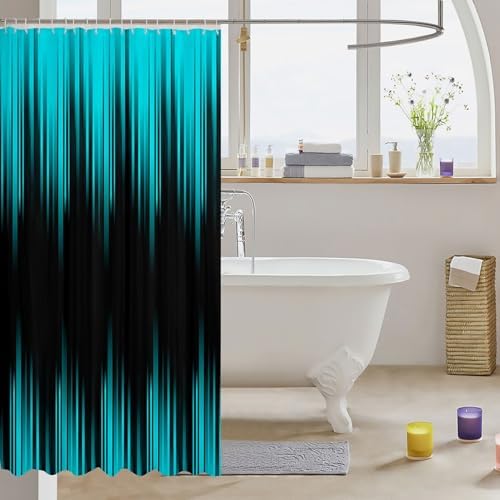 Erosebridal Teal Black Ombre Shower Curtain Set with 14 Hooks