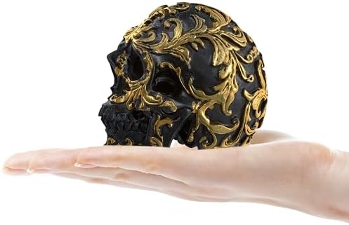 READAEER Mini Human Skull Resin Statue Collectible Decor Black Golden