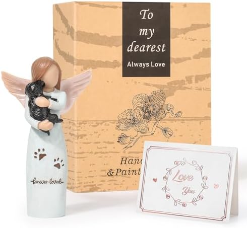 Yuideary Dog Memorial Gift - Angel Girl with Black Dog Figurine