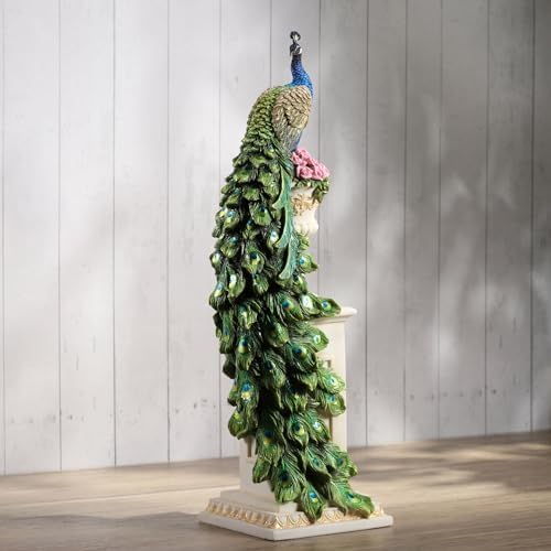 Veronese Design Peacock on Column Resin Sculpture