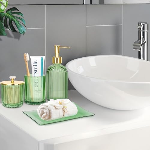 Haturi 4 Pc Green Glass Bathroom Accessories Set