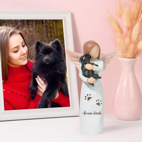 Yuideary Dog Memorial Gift - Angel Girl with Black Dog Figurine
