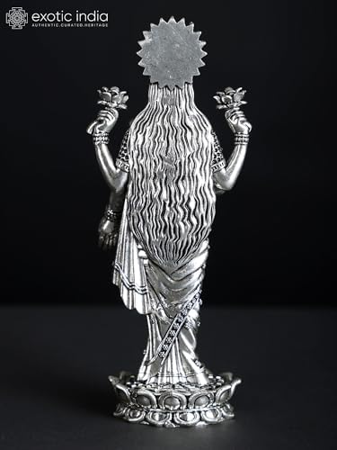 Superfine Brass Lakshmi Statue with Silver Plating Puja Room Decor