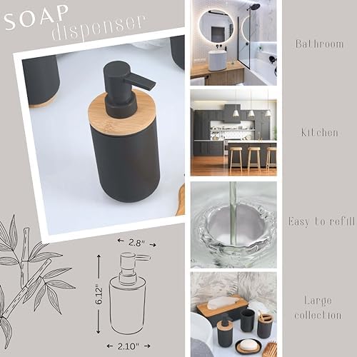Black Soap Dispenser with Bamboo Top - 10 fl oz
