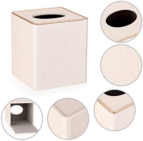 Sumnacon Square Linen Tissue Box Cover - Magnetic Bottom Beige