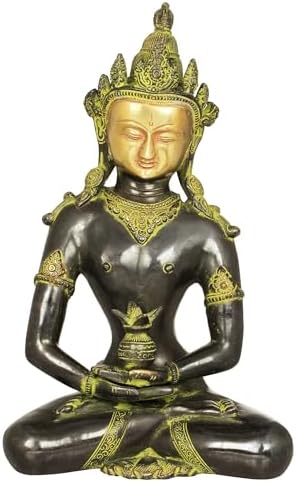Amitabha Buddha Brass Statue - 13 Inch Religious Meditation Figurine