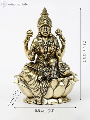 Superfine Brass Lakshmi on Lotus Statue for Pooja Room