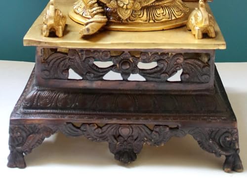 Brass Lakshmi Goddess Statue with Pedestal - Prosperity Idol for Pooja Room