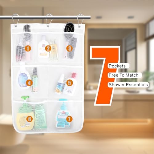 Armuzui 2 Pack Mesh Shower Caddy 7 Pockets 3 Hooks
