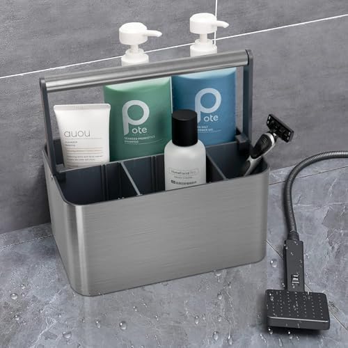 Portable Shower Caddy Basket with Adjustable Dividers and Handle - Gray