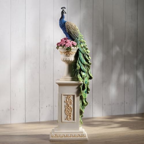 Veronese Design Peacock on Column Resin Sculpture