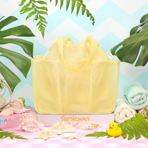 Mesh Shower Caddy Portable with Drawstring - Yellow