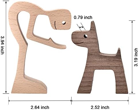 KINGNOW Accent Decor Men and Dog Wooden Statue