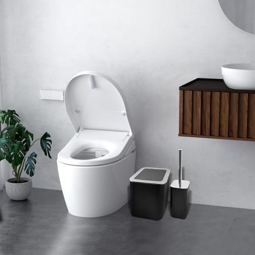 Black Bathroom Accessories Set 8-Piece with Trash Can and Qtip Holder