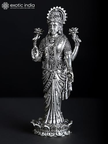 Superfine Brass Lakshmi Statue with Silver Plating Puja Room Decor