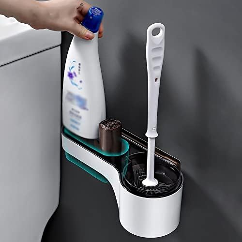 Wall Mounted Toilet Brush Holder with Long Handle Brush for Bathroom Cleanliness