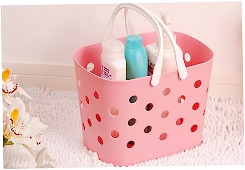 Anneome Cute Pink Plastic Storage Basket with Handles