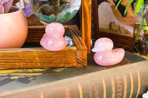 Lucky Duck Figurine with Rose Quartz Crystal