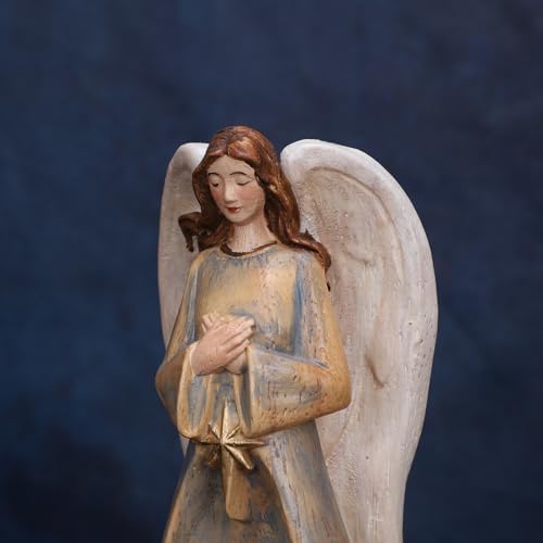 Hand-Carved Solid Wood Nativity Angel Statue