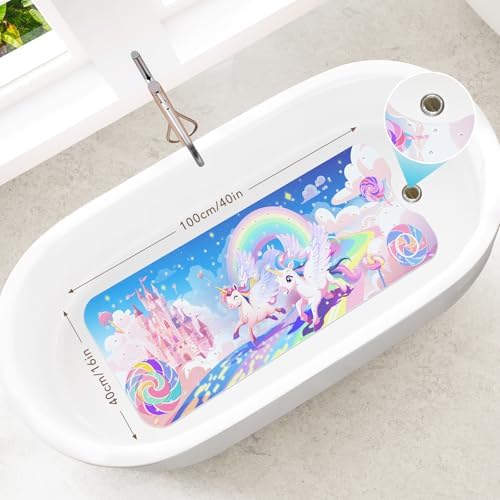 SHUCHING Rainbow Unicorn Baby Bath Mat 40x16 Inch Non Slip