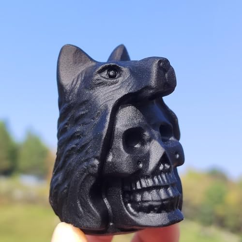 Obsidian Skull Wolf Crystal Figurine Decor Sculpture