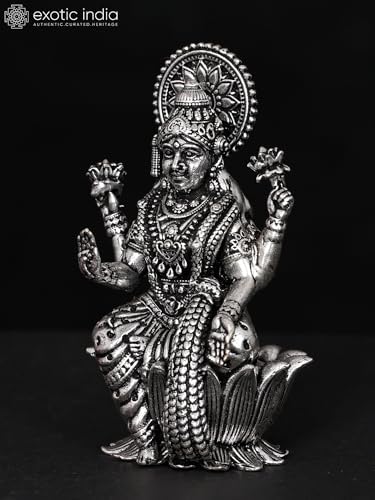 Small Superfine Lakshmi Silver Plated Brass Statue Pooja Temple Decor