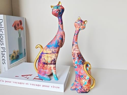 2 pcs Oil Painting Resin Cat Art Decor Sculptures