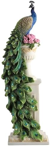 Veronese Design Peacock on Column Resin Sculpture