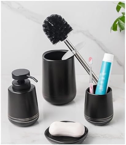 4-Piece Bathroom Dispenser Set with Pump Black