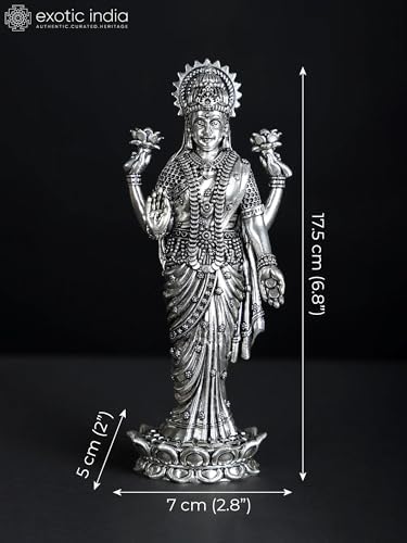 Superfine Brass Lakshmi Statue with Silver Plating Puja Room Decor