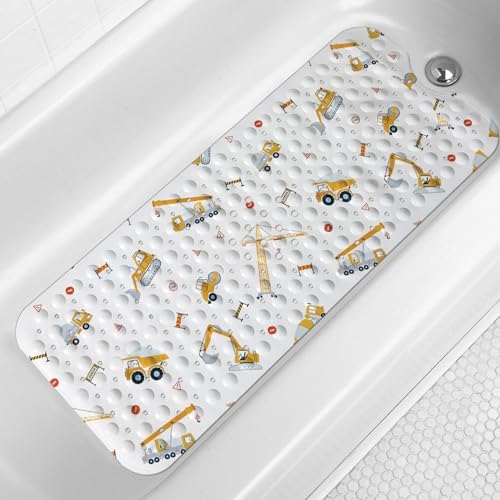 Lnond Yellow Excavator Kids Bath Mat 40x16 Inch Non Slip