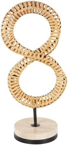 Deco 79 Brown Rattan Abstract Infinity Sculpture with Marble Base