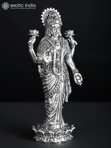Superfine Brass Lakshmi Statue with Silver Plating Puja Room Decor