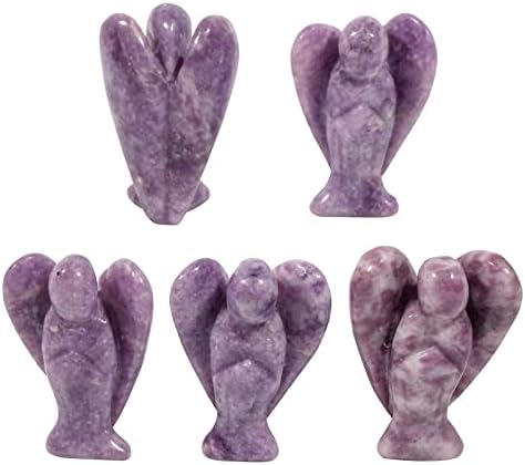 Loveliome Guardian Angel Statue Hand Carved Purple Lepidolite 2 Inches