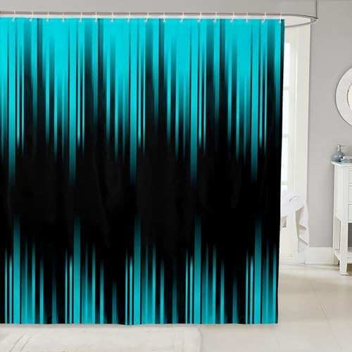 Erosebridal Teal Black Ombre Shower Curtain Set with 14 Hooks
