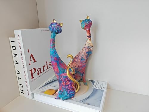 2 pcs Oil Painting Resin Cat Art Decor Sculptures