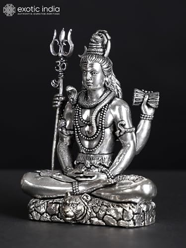 Superfine Four-Armed Lord Shiva Silver Plated Brass Statue 1